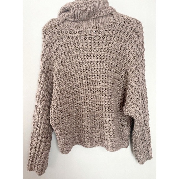 EXPRESS Sweater Cowl Neck Loose Knit Crocheted Oversized Crop Women's XS Taupe - Picture 4 of 4